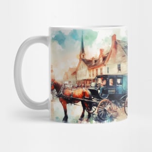 Artist illustration of an idealist town from the horse and buggy days. Mug